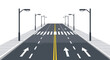 © nitz_first - Straight asphalt road illustration with clear lane markings, pedestrian crosswalk, and modern streetlights, symbolizing urban travel, infrastructure, and forward direction