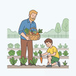 © sutiah-art - A father and son harvesting carrots together in the garden