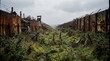 © musa - Overgrown Abandoned Prison Walls Under Overcast Sky.