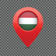 © Yas - Red pin with the Hungarian flag for navigation systems and maps. Flag of Hungary.