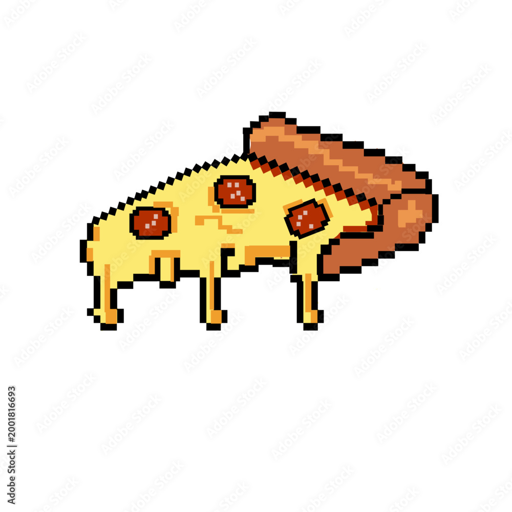 Delicious pixel art slice of salami pizza with melting cheese and ...