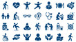 © Iconique Studio - Healthy lifestyle icons for seniors and elderly people, representing wellness, care, and active aging with medical and social elements.