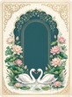 © rynzerra - Ornate Romantic Swans and Lotuses, Elegant Floral Arch Border