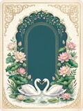 Ornate Romantic Swans and Lotuses, Elegant Floral Arch Border