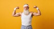 © Svyatoslav Lypynskyy - Senior man with white beard flexing muscles wearing athletic headband and tank top