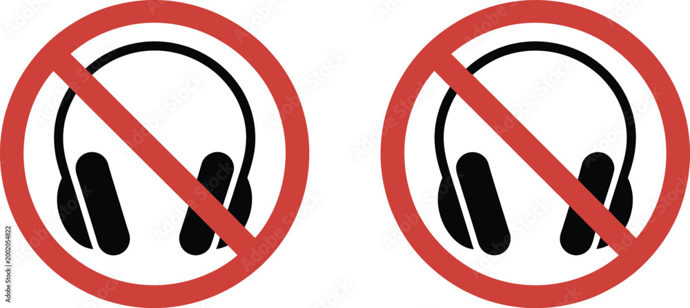 Headphone prohibition signs set, no headphones allowed symbols for ...