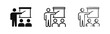 © drawing lines - Teacher presenting to students icon set, classroom, lecture, seminar, education, training, vector illustration