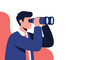 © Vlad - Professional businessman in blue suit looking through large binoculars towards copy space as a concept for vision and search.