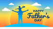 © MDASADUL - Happy Father's Day silhouette of dad carrying son with toy airplane on shoulders at sunset background