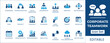 © FlatCore Studio - Corporate teamwork icon set featuring leadership, brainstorming, business strategy, cloud collaboration, project management, goal setting, and productivity analytics symbols.