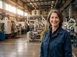 © Milan - Smiling middle aged female factory worker in a modern manufacturing plant. Portrait of a confident woman engineer or supervisor in industrial facility