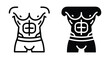 © Vintage Stock - Muscular male torso icon set showing abdominal muscles chest and waist for fitness bodybuilding gym health workout and anatomy design