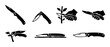 © Dinali - Pocket Knife Icon Set, Folding Blade Tools for Camping and Gardening, Vector Illustration of Utility Knives in Various Positions and Hand Usage, Simple Flat Silhouette Design for Outdoor Adventure Gea