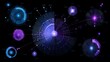 © kim jji - Futuristic blue and purple HUD data interface with circular nodes and connecting lines, abstract network security concept.