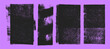 © Anastasiia Hevko - Rustic ink roller stamp texture set on purple background. Handmade damaged rough edges grunge vertical rectangle shapes. Vector hand drawn grain graphic effect imprints. Old aged texture effect.