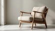 © GreenLand - Close up of wooden armchair with soft beige cushion in minimalist interior style, showcasing natural texture and modern Scandinavian design aesthetic