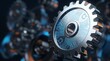 © Pixels Stock - Close up of futuristic metallic gear with glowing blue circuit board pattern, representing technology, innovation and industry.