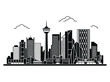 © Jugel - Calgary City Skyline Vector Illustration, Black and White Canada Landmark Icon, Minimalist Calgary Alberta Urban Landscape Silhouette