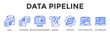 © Kholifah rokhman - Data Pipeline  Banner Web  Icon Set Collection Pack Vector Illustration Concept Containing Data, Databases, Metadata Management, Queries, Process, Cloud Analytics, Automation