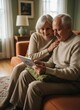 © Breezze - Elderly couple sitting on a sofa looking at a digital tablet for senior technology education, retirement lifestyle advertising and home communication concept