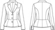 © Radongo - Women Long Sleeve Peplum Blazer Jacket Fashion Flat Technical Sketch Template Featuring Notch Lapel And Front Back Views