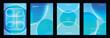 © TWINS DESIGN STUDIO - Abstract blue gradient glowing poster set with futuristic glass shapes, neon light effects and modern geometric layout vector. Design for poster, cover, banner, brochure, branding and social media.