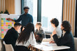 © chokniti - Business meeting teamwork brainstorming office diverse group planning strategy collaboration discussion professional creative project modern workspace city view presentation leadership