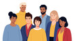 © NanzZ - Celebrating international workers' day, a diverse group of people stand together in a flat vector illustration against a clean white background, conveying a sense of unity and solidarity