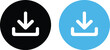 © Eva Elrod - Circular download icon set, four variations with different background colors for data download app interface and digital communication graphics.