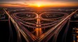 © Al Amin - Spectacular sunset over a complex highway interchange a golden hour aerial view of urban infrastructure