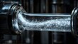 © Syawal Bangun - Water flows through a transparent tube connected to a black pipe in an industrial setting.