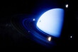 © Rendara Studio - 3D ringed ice planet with glowing moon and deep space