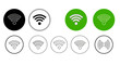 © Dieke - Set of wifi signal icons in circular frames with black, white, and green variants for connectivity design and UI visuals.