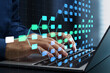 © tadamichi - AI scenario generation and strategic planning. Predictive analytics and scenario simulation. Businessman using laptop computer for decision support.