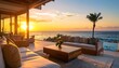 © fatkulmunif - Luxury Beachside Patio at Sunset with Modern Furniture.