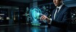 © PREMIUMSTUDIO - Biometric authentication process demonstration corporate office digital display high-tech environment close-up view security concept