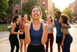 © Asier - Diverse group of friends celebrating fitness achievement and health together outdoors