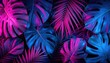 © INDRAWATI - Neon Palm & Monstera Leaves Vibrant, Colorful Pattern Background for Decoration Use