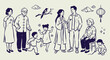© Geetaroy - Hand drawn couple travel conversation doodle, Minimal brush line tourist couple sketch, Expressive strokes man and woman traveling, Clean layout travel lifestyle illustration, Rough sketch style airpo