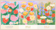 © KPstudio - Abstract summer field, garden or wild flowers set. Summer botanical wall art, banner, poster or placard with pastel colored wax crayons drawings. Watercolor flower aesthetic for greeting wedding card.