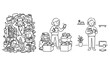 © nopommajun - Organizing clutter into a manageable space with cute characters.