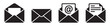 © Bd Artist - Solid black mail icons showing open envelope with letter and email at sign on transparent background.