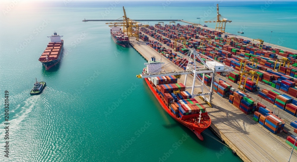 Massive Cargo Ship Loading and Unloading Containers at a Bustling Port ...