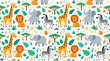 © 21graphic - Cute Jungle Safari Animals Pattern - Giraffe, Lion, Elephant, Zebra, Flat Art