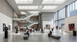 © MstNurui - Modern art gallery interior with sculptures and people