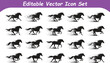 © graphicsobai - Dynamic running horse silhouettes with speed motion effect vector icon set