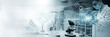 © Mridul Arts - Professional laboratory environment with microscope and holographic chemical visualization for research