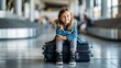 © Jibber  - Kind sitzt glücklich auf einem Koffer im Flughafen während einer Reise