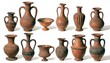 © Shohidul - Terracotta ancient pottery vessels isolated with shadow on white background. AI GENERATED.