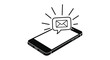 © Earlene - Perspective view of a black smartphone with a speech bubble notification showing a mail icon representing a message.